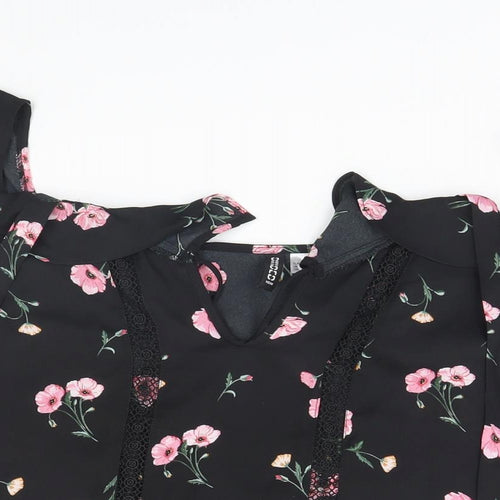Divided Womens Black Floral  Basic Blouse Size 8