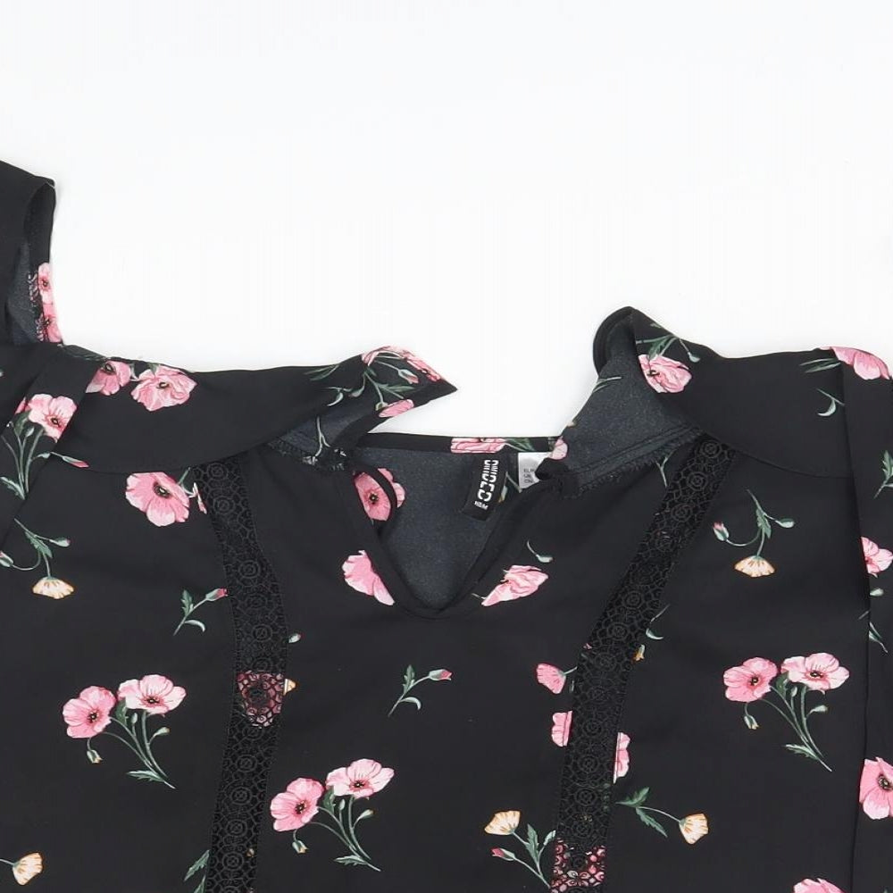 Divided Womens Black Floral  Basic Blouse Size 8