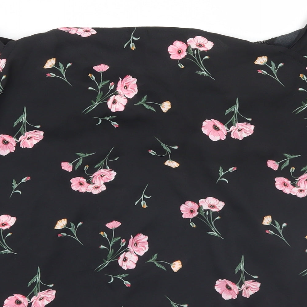 Divided Womens Black Floral  Basic Blouse Size 8