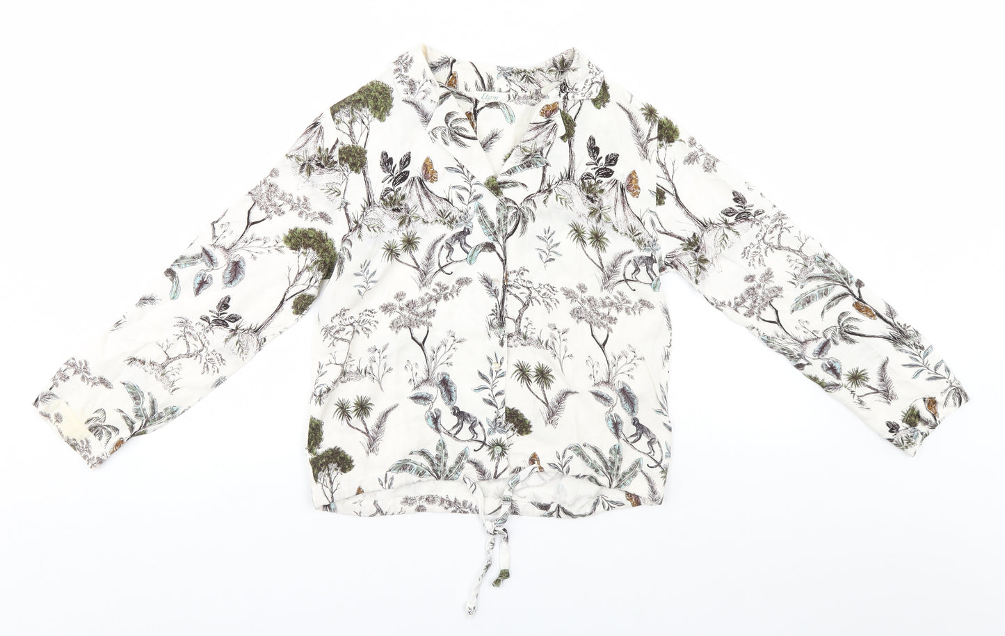 Etam Womens White Floral  Basic Button-Up Size XS