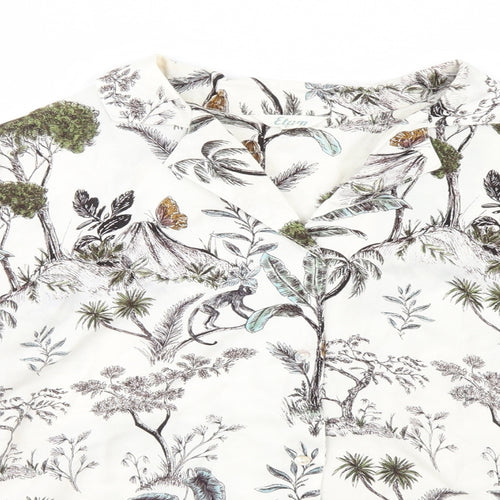 Etam Womens White Floral  Basic Button-Up Size XS
