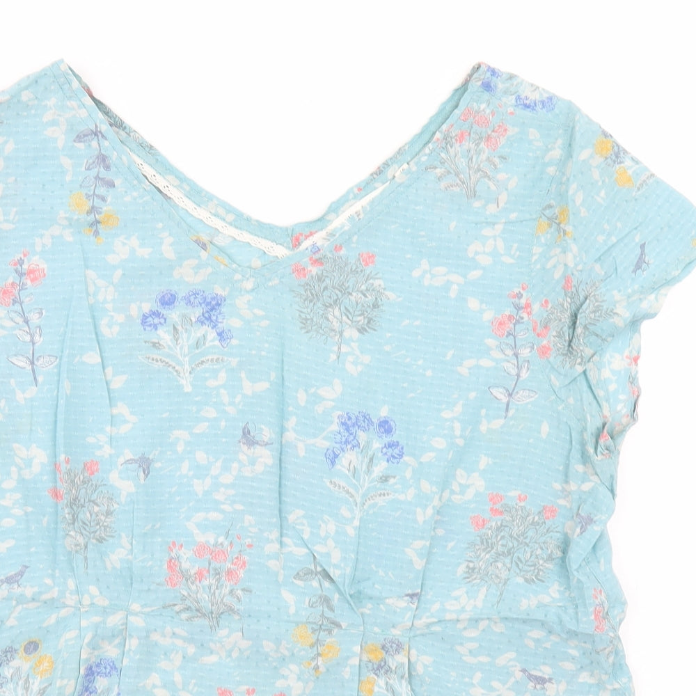 White Stuff Womens Blue Floral  Basic T-Shirt Size 16