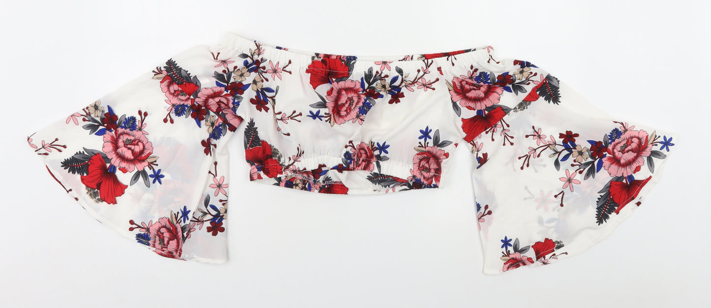 SheIn Womens White Floral  Basic Blouse Size 10