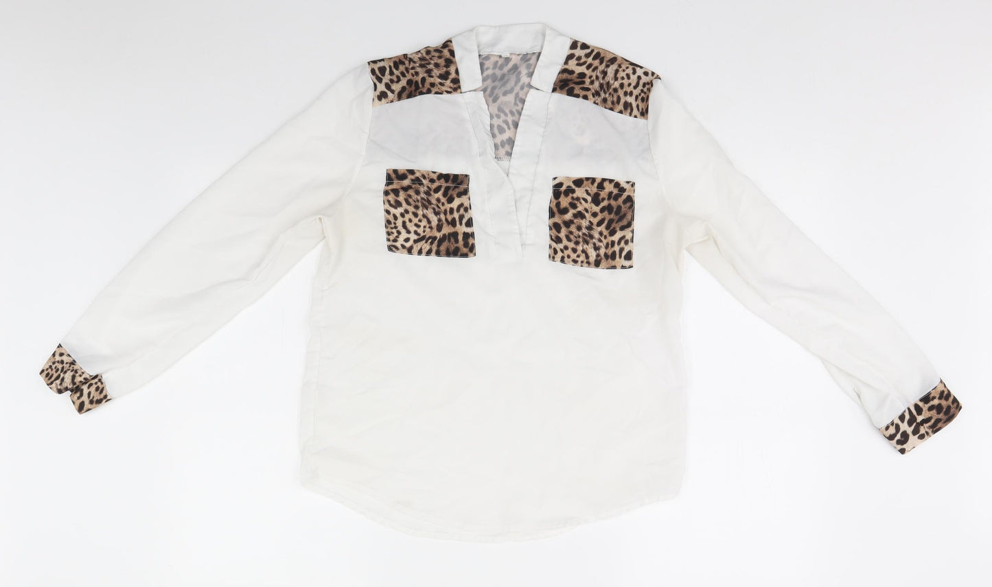 Preworn Womens White Animal Print  Basic T-Shirt Size M