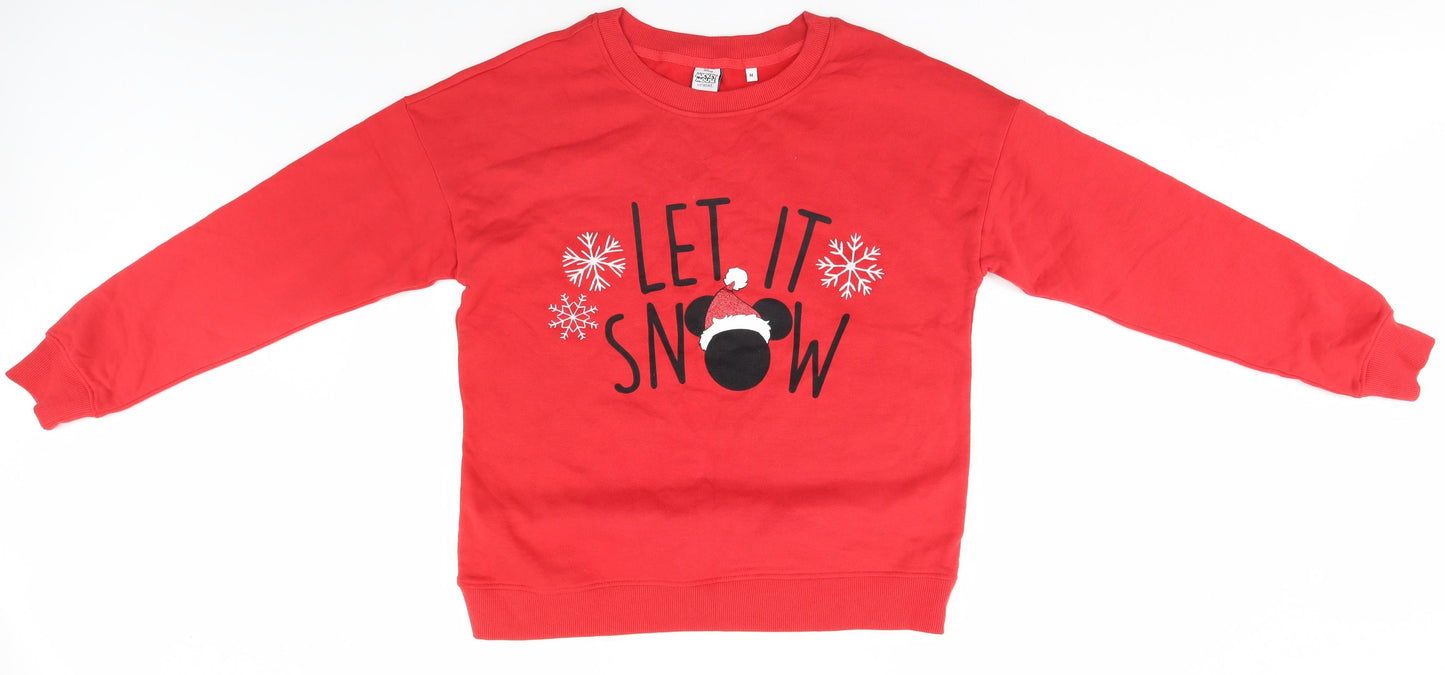 Disney Mens Red   Pullover Jumper Size M  - Christmas, Let it Snow, Mickey Mouse