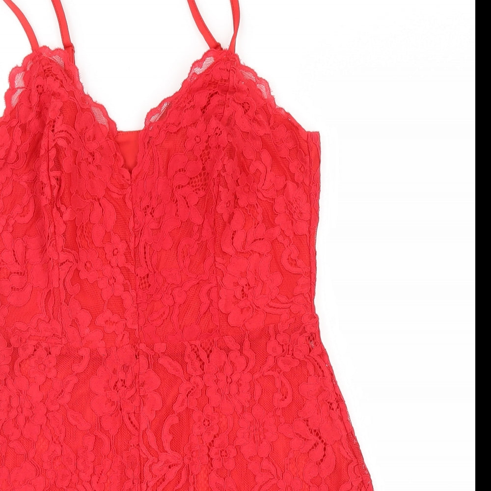 New Look Womens Red Floral  A-Line  Size 10