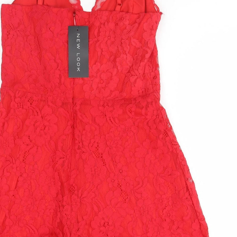 New Look Womens Red Floral  A-Line  Size 10