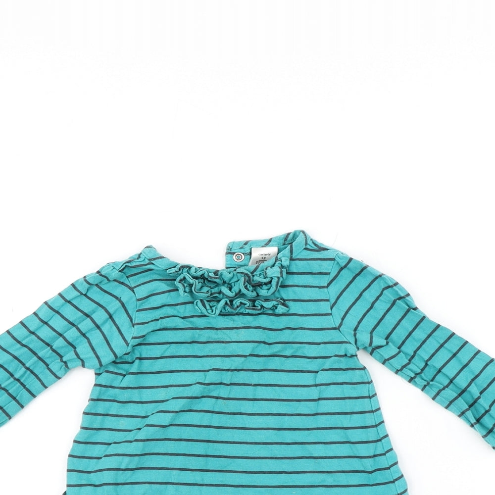 Carters Baby Blue Striped  Basic T-Shirt Size 12 Months