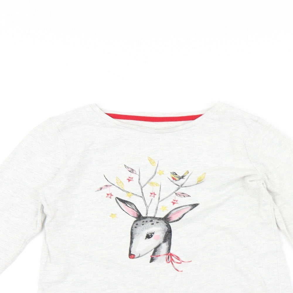 F&F Girls Grey   Top Pyjama Top Size 8-9 Years  - deer print