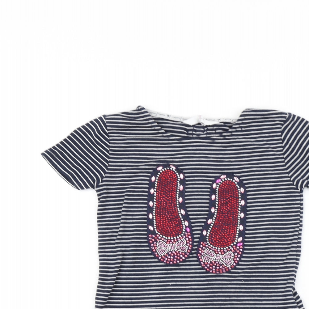 Jasper Conran Girls Blue Striped  Basic T-Shirt Size 8-9 Years