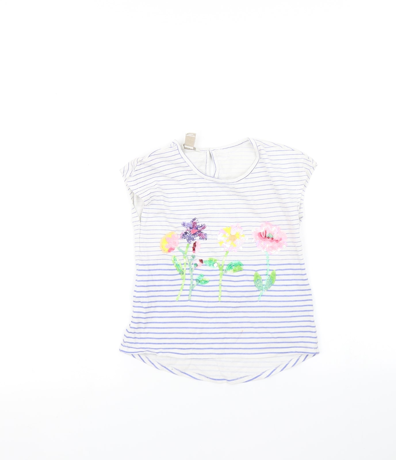 Monsoon Girls Blue Striped  Basic T-Shirt Size 7-8 Years