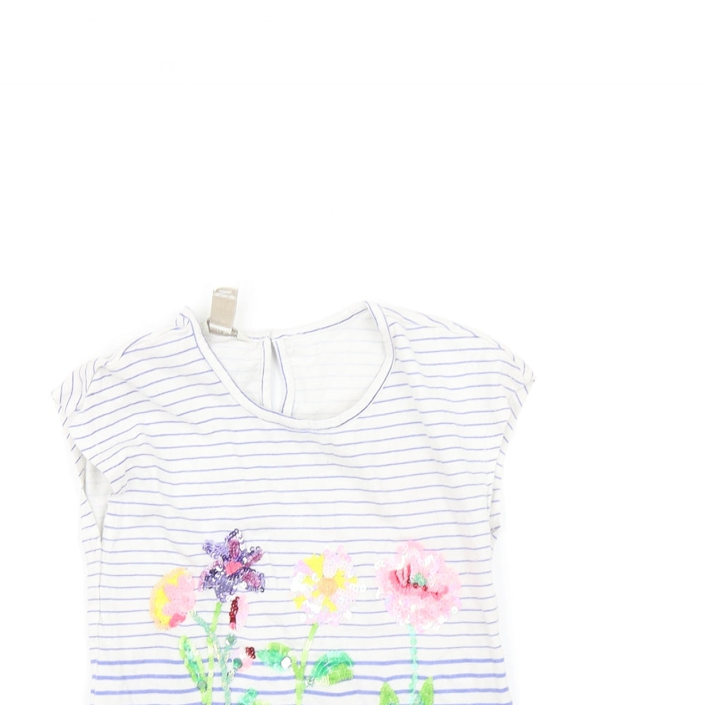 Monsoon Girls Blue Striped  Basic T-Shirt Size 7-8 Years