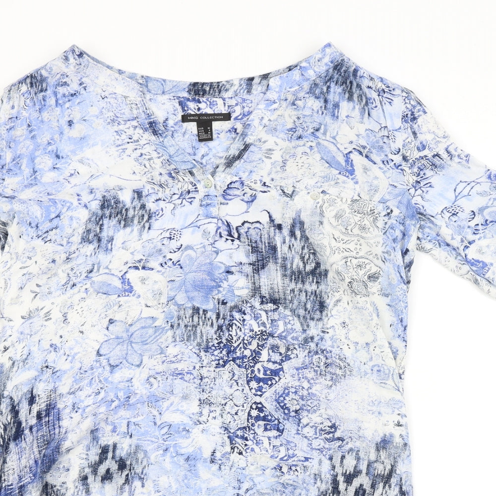 MNG Womens Blue Floral  Basic Blouse Size M