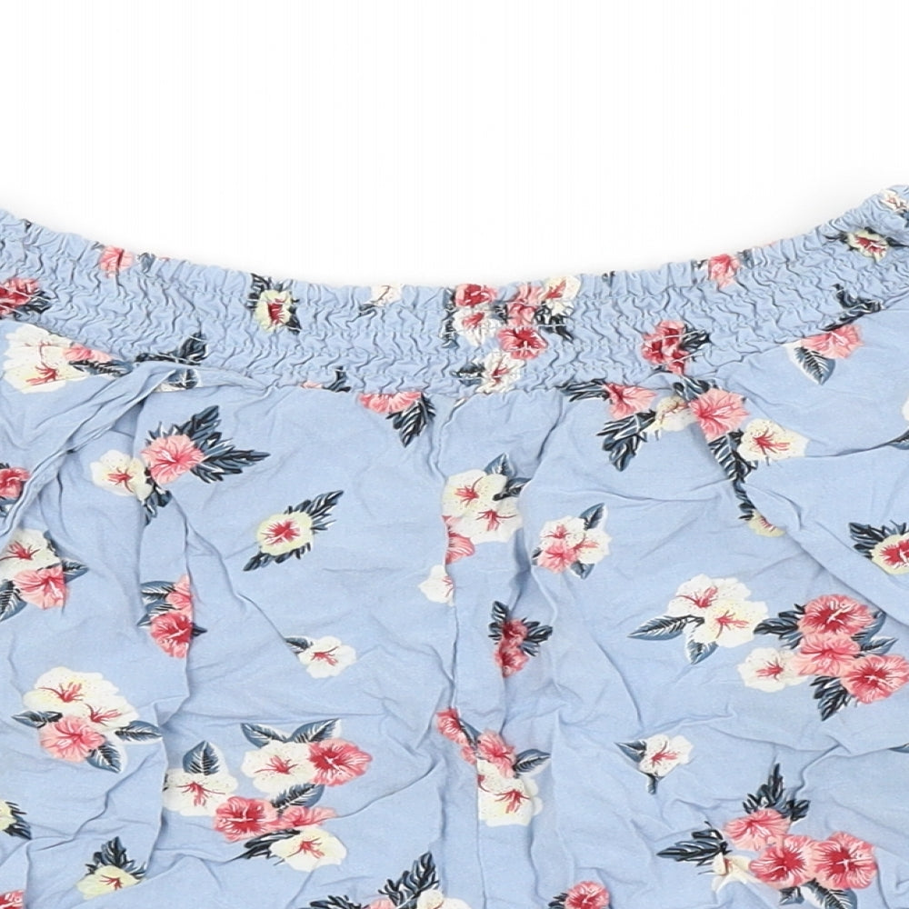 Pull&Bear Womens Blue Floral  Hot Pants Shorts Size M