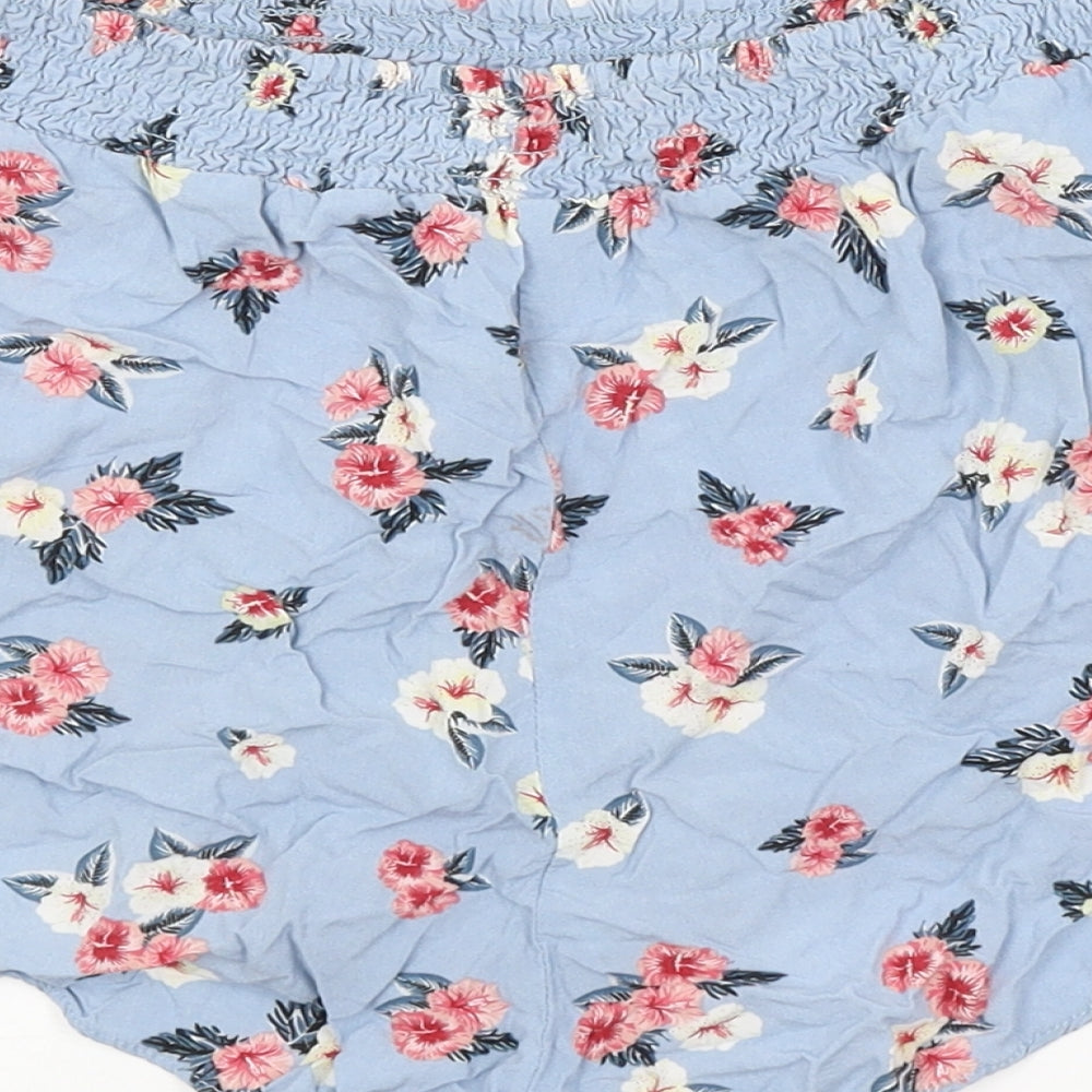 Pull&Bear Womens Blue Floral  Hot Pants Shorts Size M