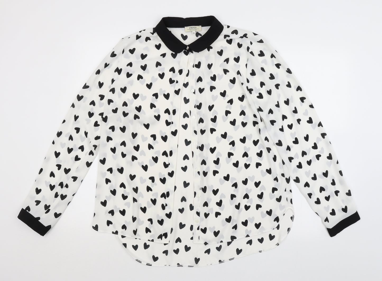 Papaya Womens White Geometric  Basic Button-Up Size 16