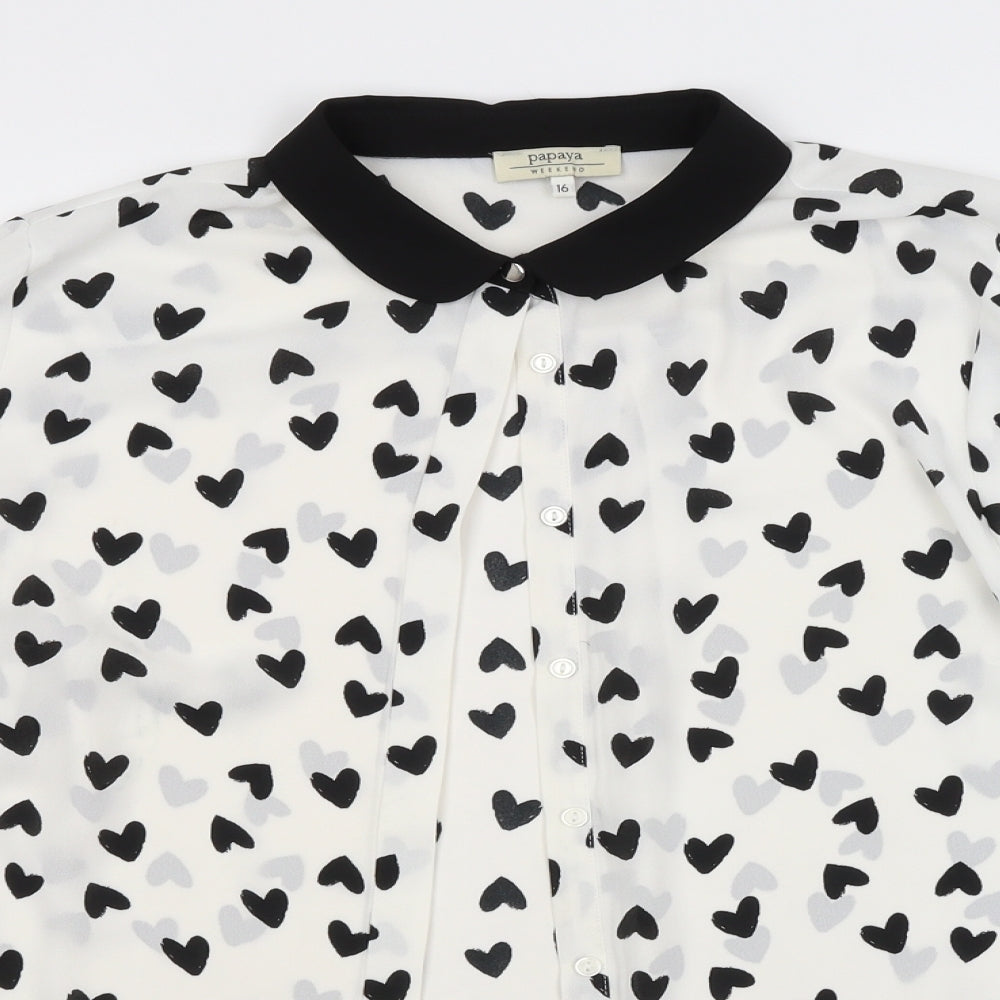 Papaya Womens White Geometric  Basic Button-Up Size 16