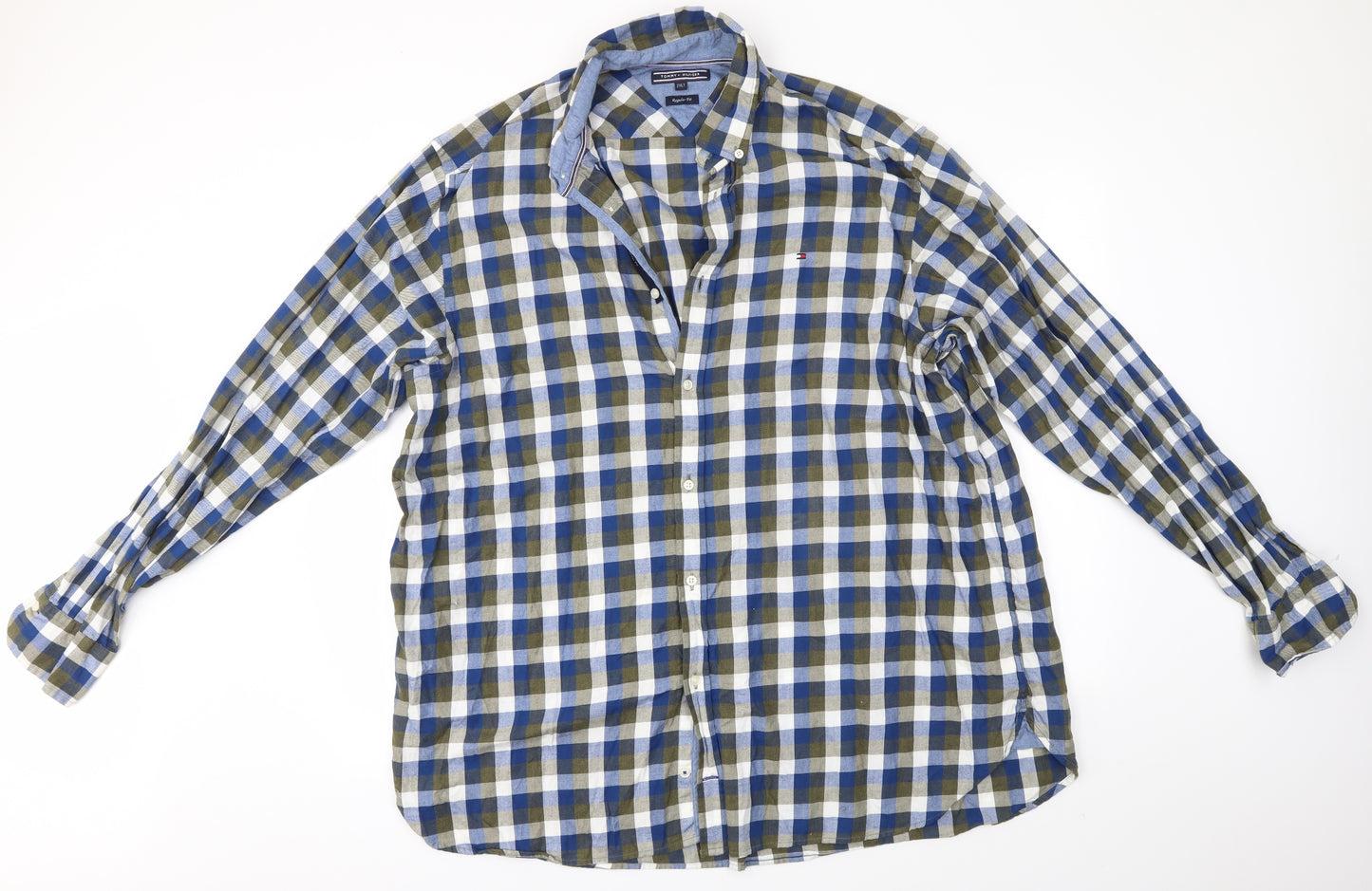 Tommy Hilfiger Mens Green Check   Button-Up Size 2XL