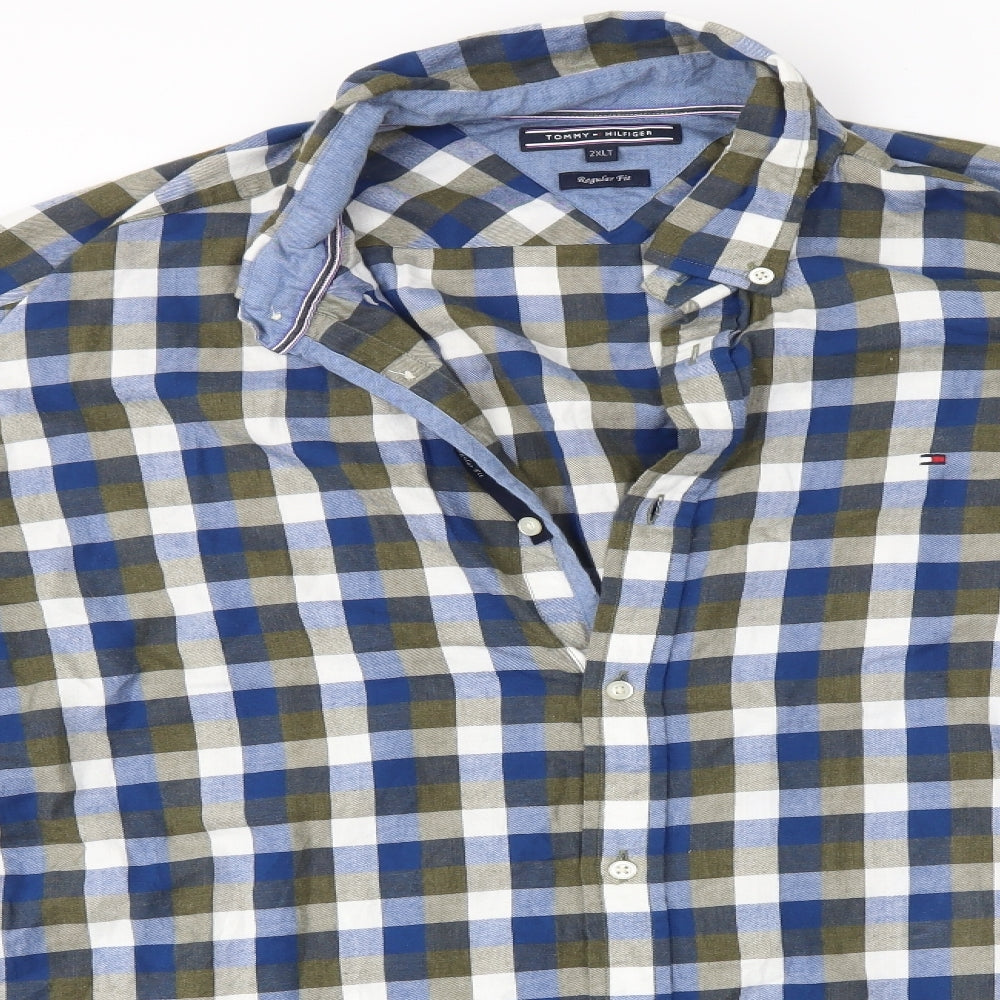 Tommy Hilfiger Mens Green Check   Button-Up Size 2XL