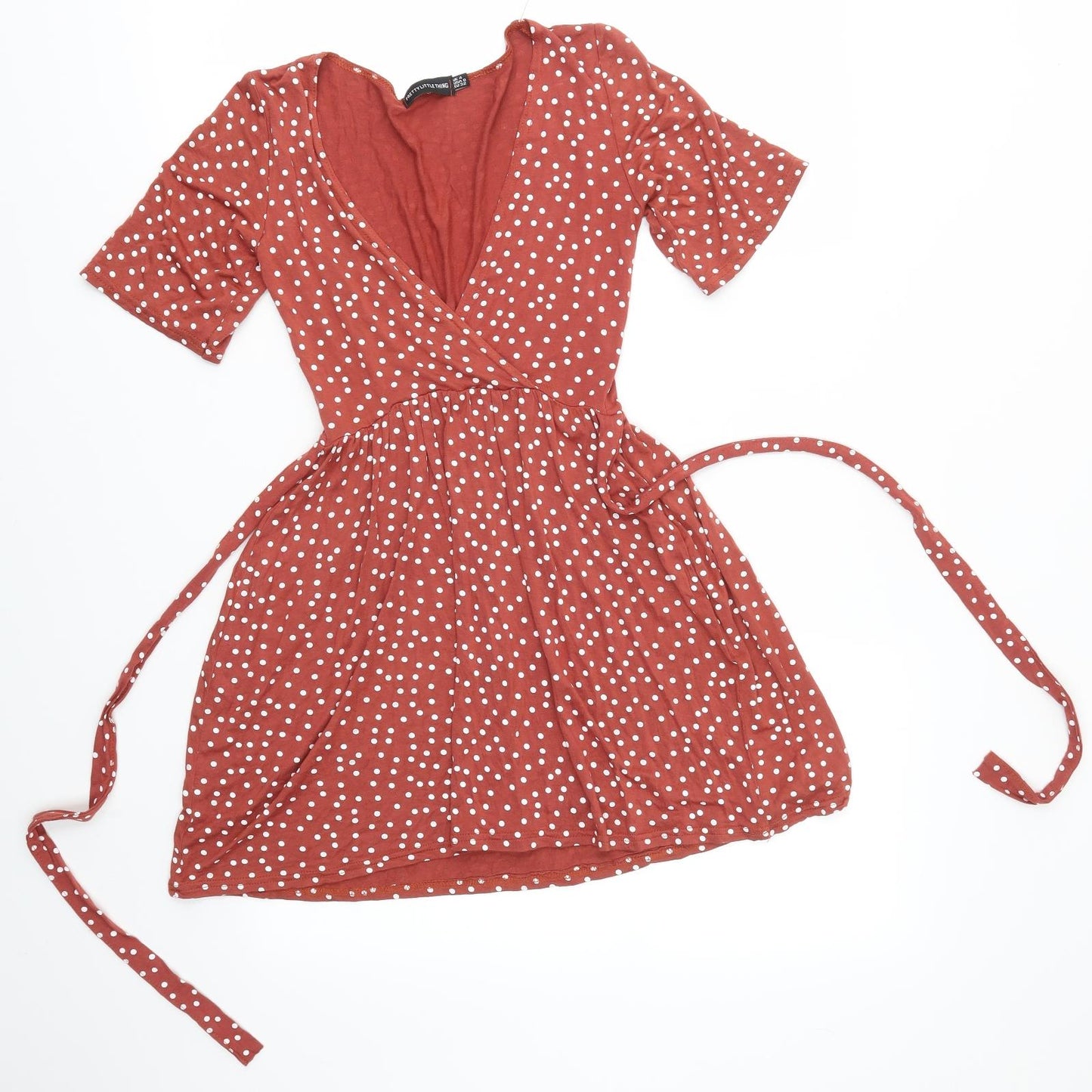 PRETTYLITTLETHING Womens Orange Polka Dot  A-Line  Size 4