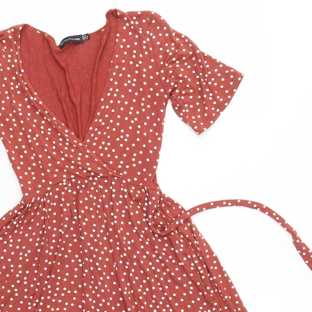 PRETTYLITTLETHING Womens Orange Polka Dot  A-Line  Size 4