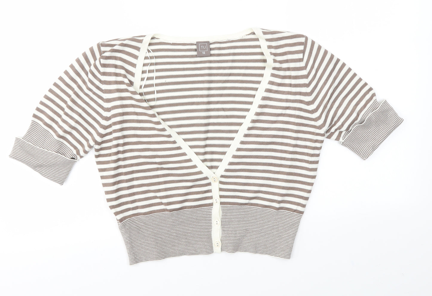 TU Womens Brown Striped  Basic Blouse Size 14