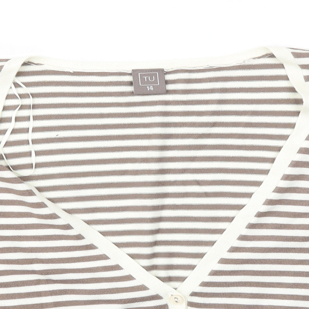 TU Womens Brown Striped  Basic Blouse Size 14