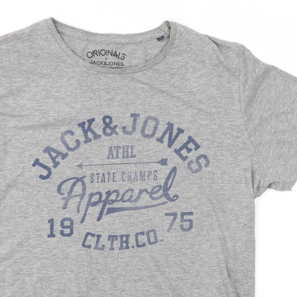 JACK & JONES Mens Grey    T-Shirt Size L