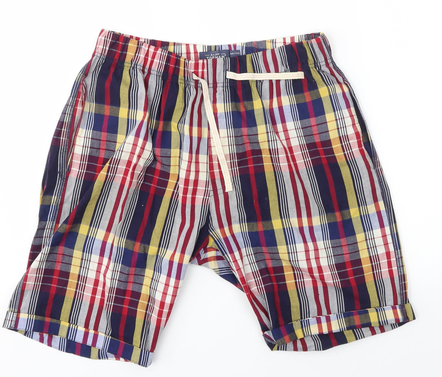 Topman Mens Red Check  Sweat Shorts Size S