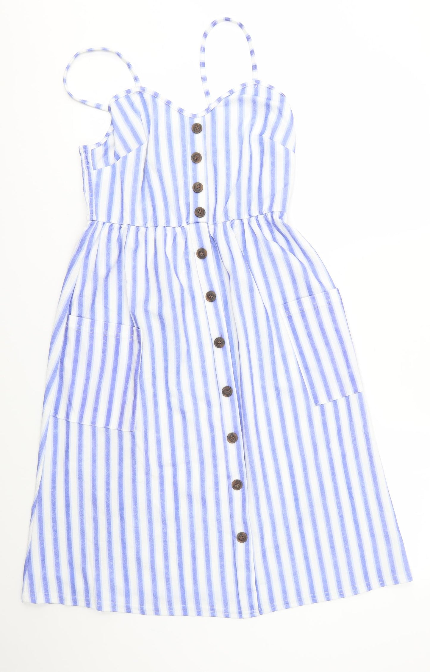 Preworn Womens Blue Striped  A-Line  Size L