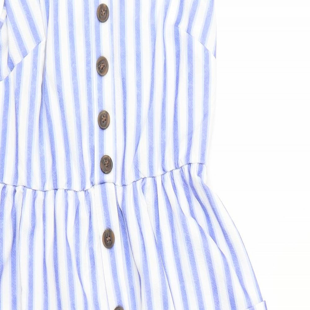 Preworn Womens Blue Striped  A-Line  Size L