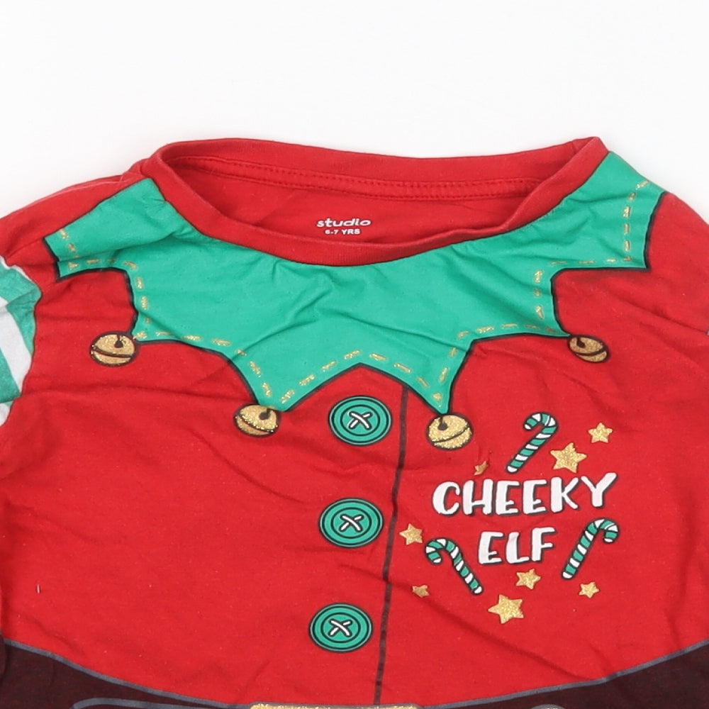 Studio Boys Multicoloured Striped   Pyjama Top Size 6-7 Years  - Elf Christmas