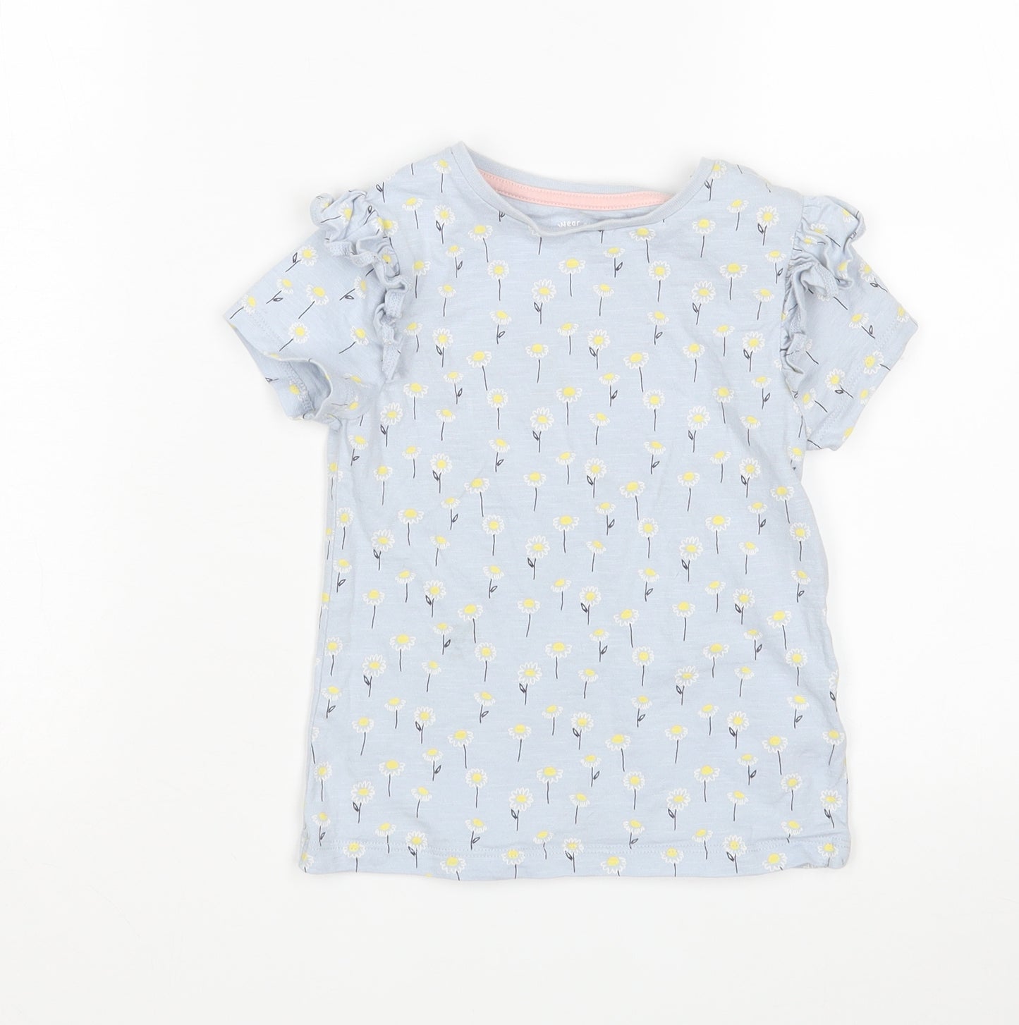 F&F Girls Blue Floral  Basic T-Shirt Size 3-4 Years