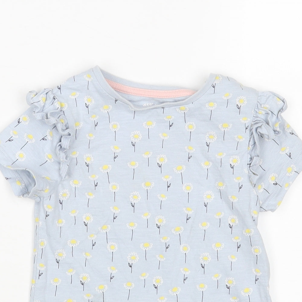 F&F Girls Blue Floral  Basic T-Shirt Size 3-4 Years