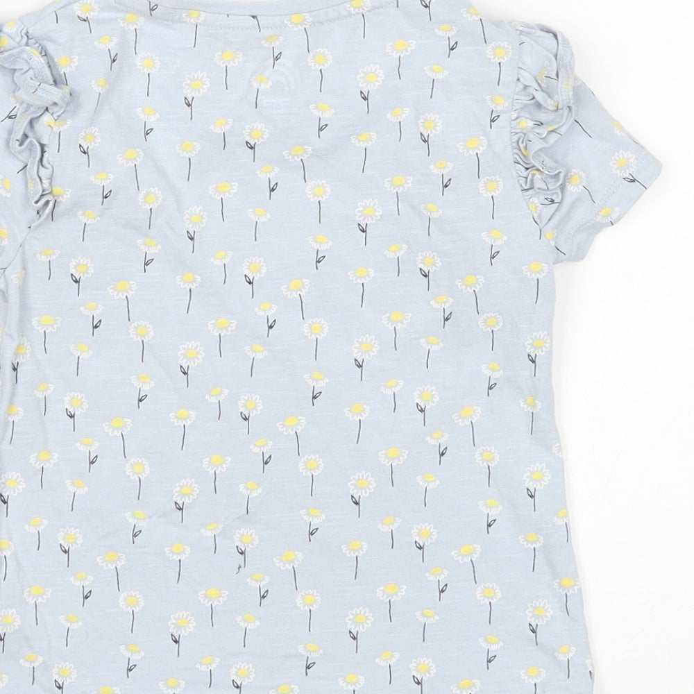F&F Girls Blue Floral  Basic T-Shirt Size 3-4 Years
