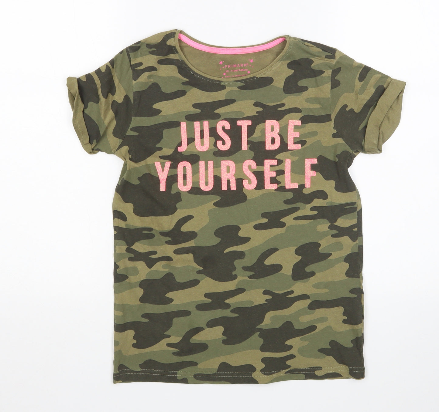 Primark Girls Green Camouflage  Basic T-Shirt Size 10-11 Years