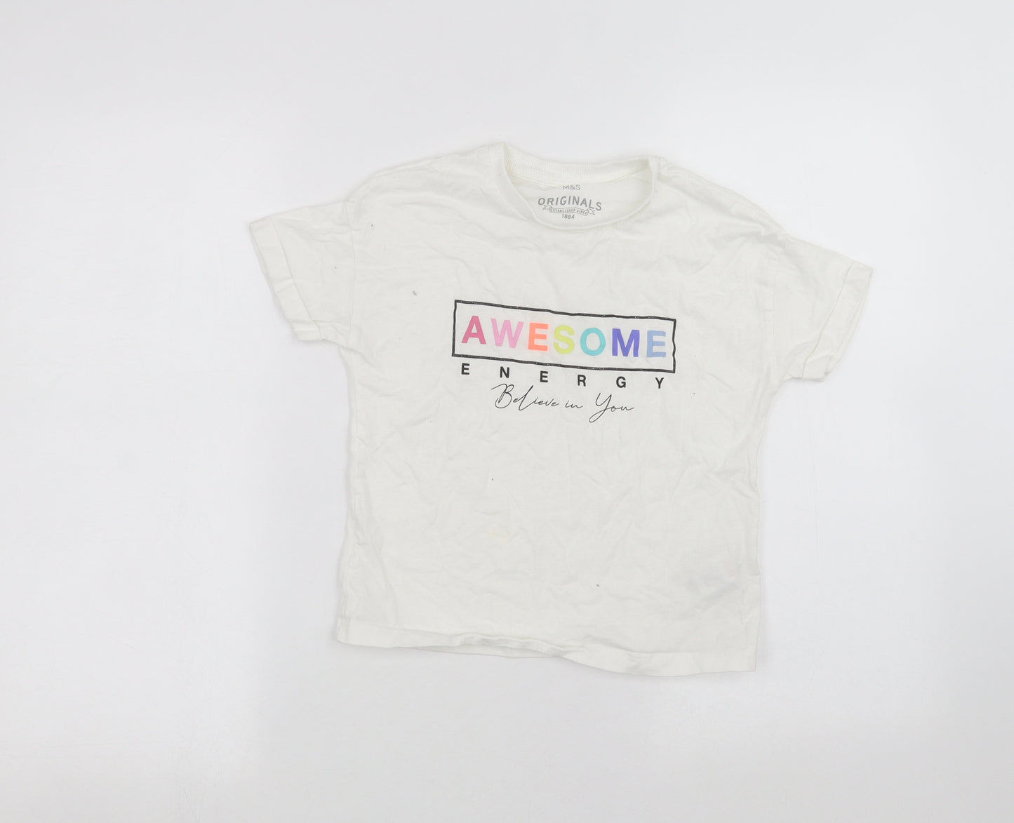 Marks and Spencer Girls White   Basic T-Shirt Size 7-8 Years