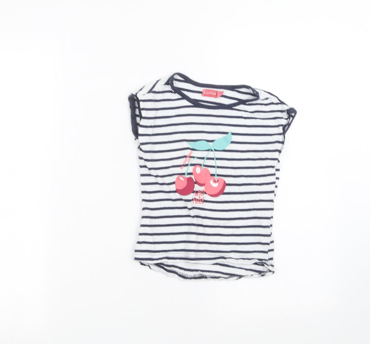 LILY&DAN Girls White Striped  Basic T-Shirt Size 5-6 Years