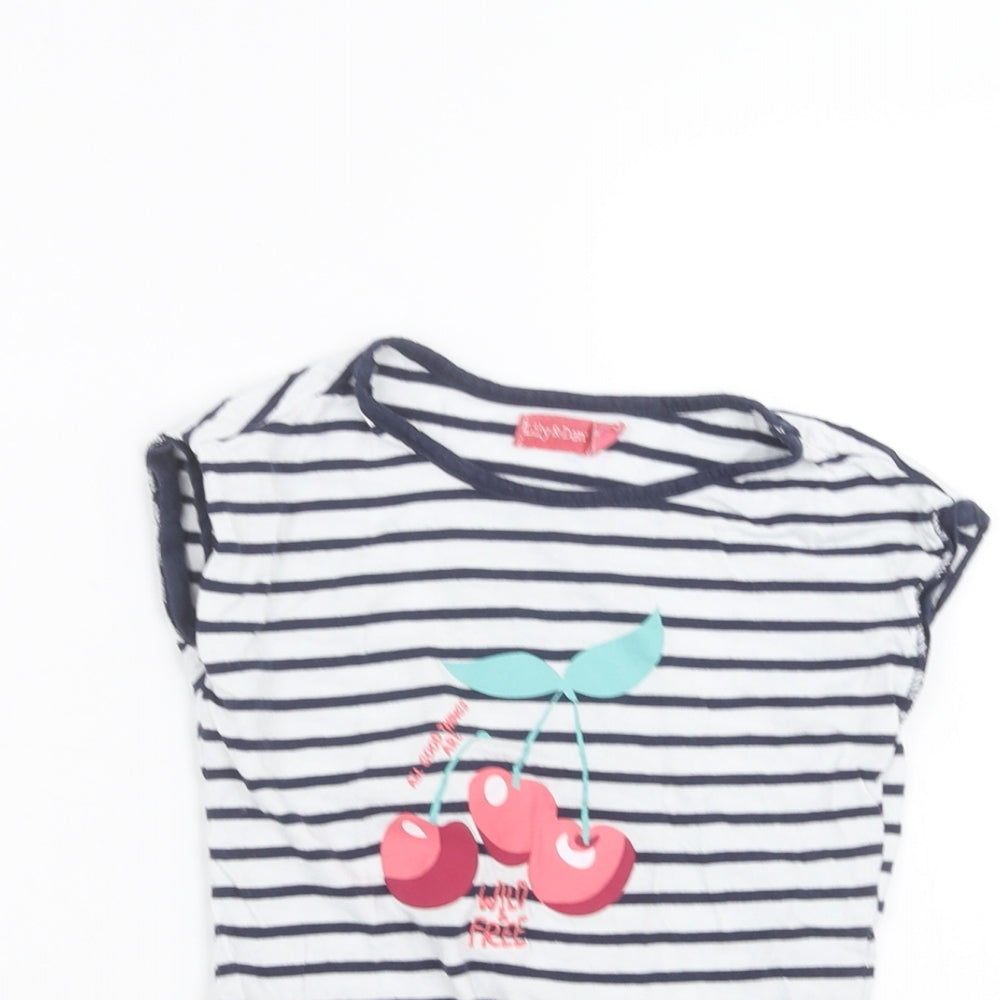 LILY&DAN Girls White Striped  Basic T-Shirt Size 5-6 Years