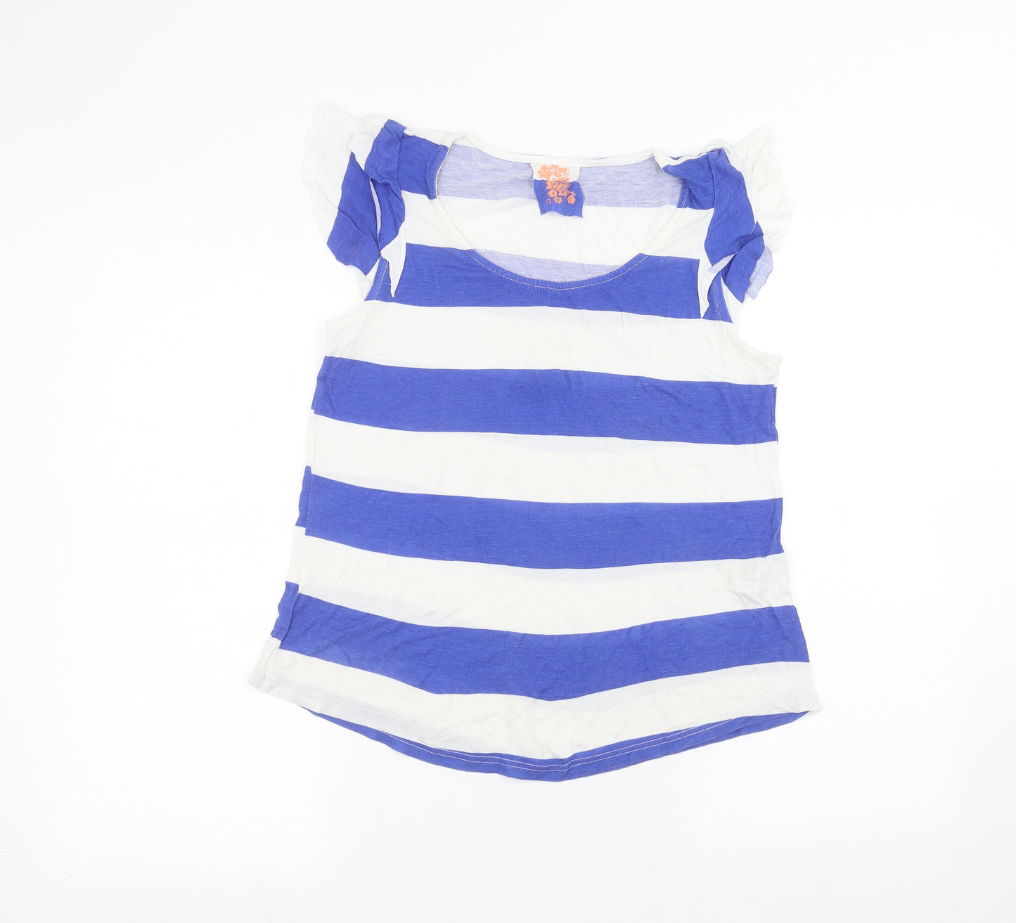 Preworn Womens White Striped  Basic T-Shirt Size 12