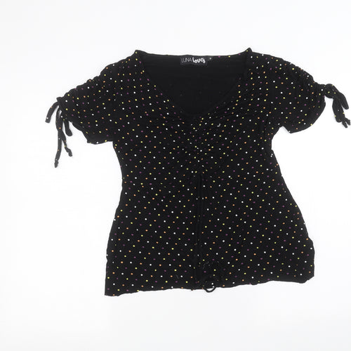 Luna Loves Womens Black Polka Dot  Basic T-Shirt Size 6
