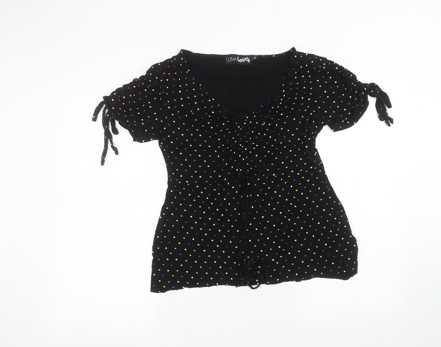 Luna Loves Womens Black Polka Dot  Basic T-Shirt Size 6