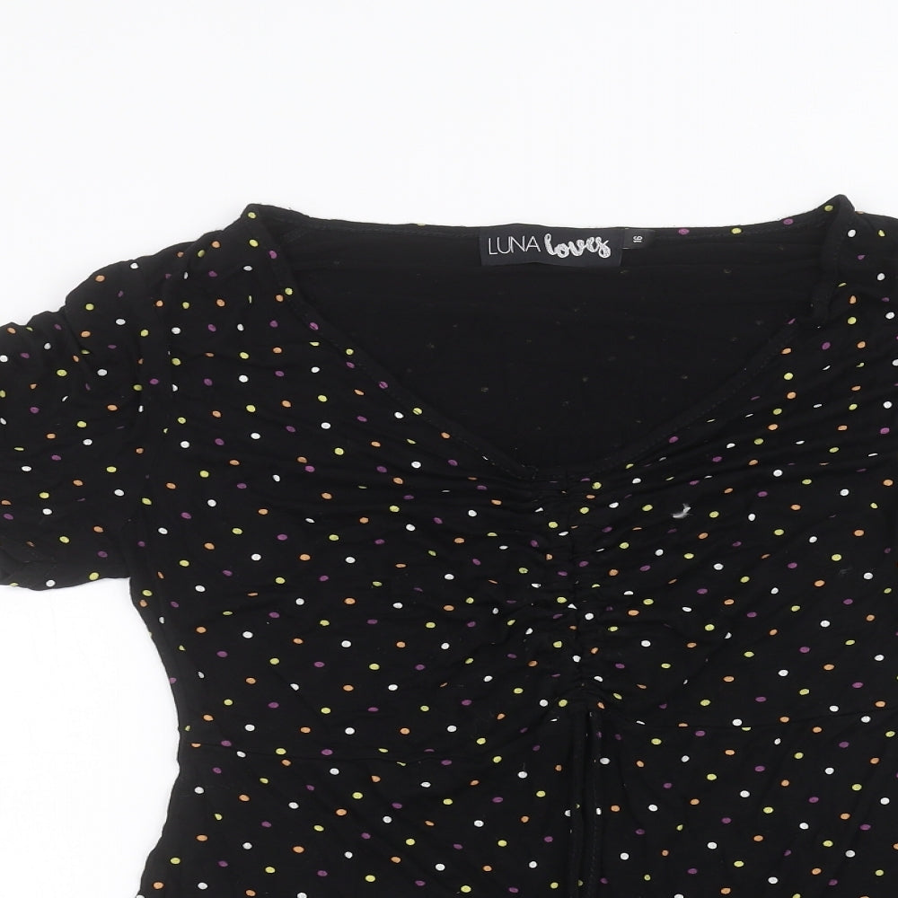 Luna Loves Womens Black Polka Dot  Basic T-Shirt Size 6