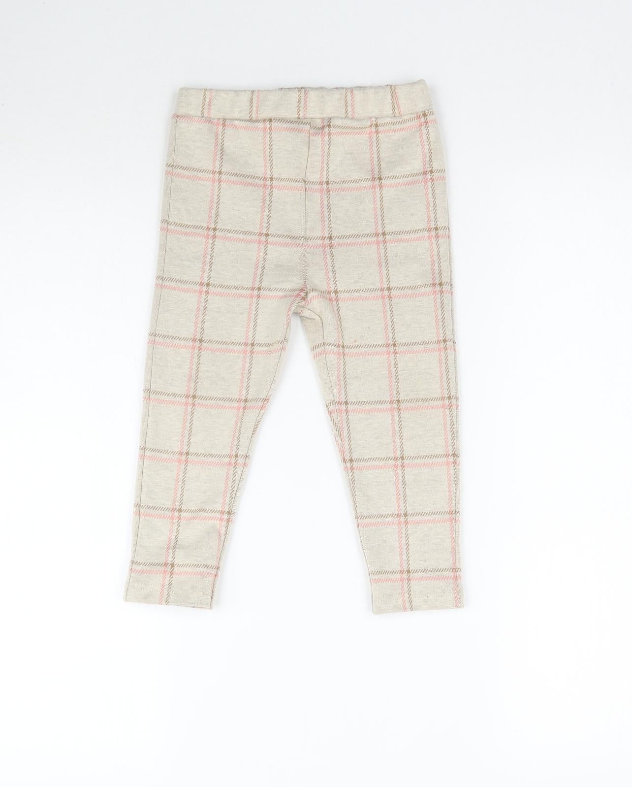 Nutmeg Girls Beige Plaid  Jogger Trousers Size 2-3 Years - Leggings