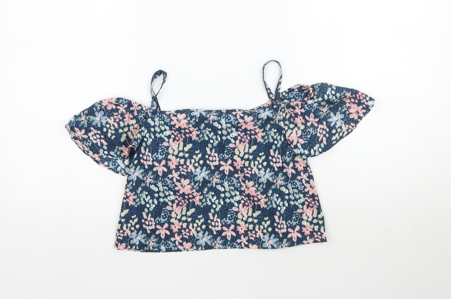 M&Co Girls Blue Floral  Basic Blouse Size 9 Years