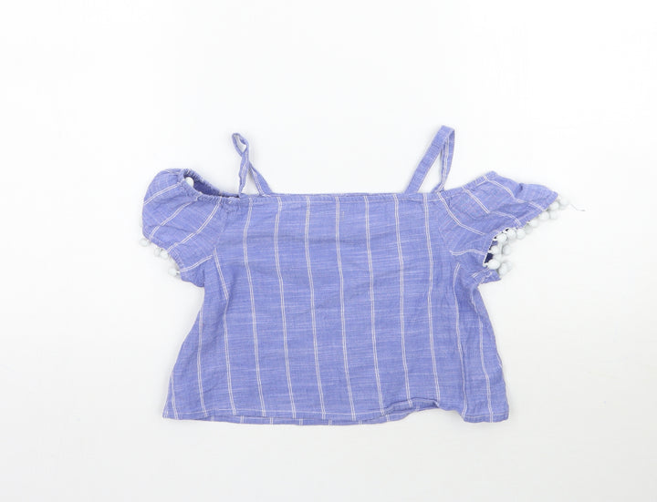 M&Co Girls Blue Striped Basic Blouse Size 9 Years