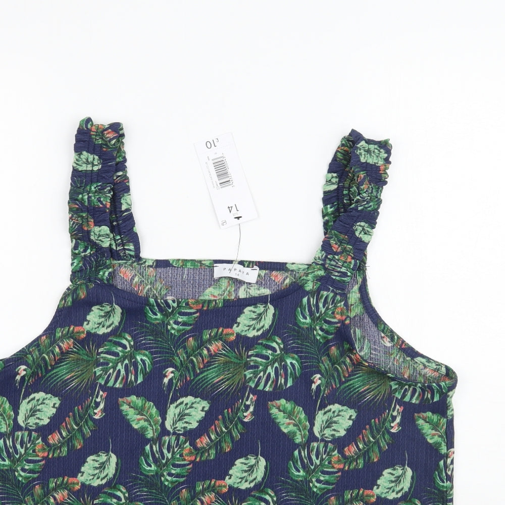 Papaya Womens Blue Floral  Basic Blouse Size 14  - Leaf Print