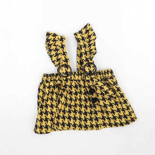 Com-ix Girls Yellow Houndstooth  Pinafore/Dungaree Dress  Size 3 Years