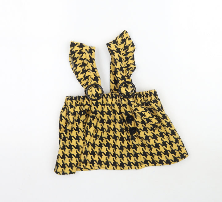 Com-ix Girls Yellow Houndstooth  Pinafore/Dungaree Dress  Size 3 Years