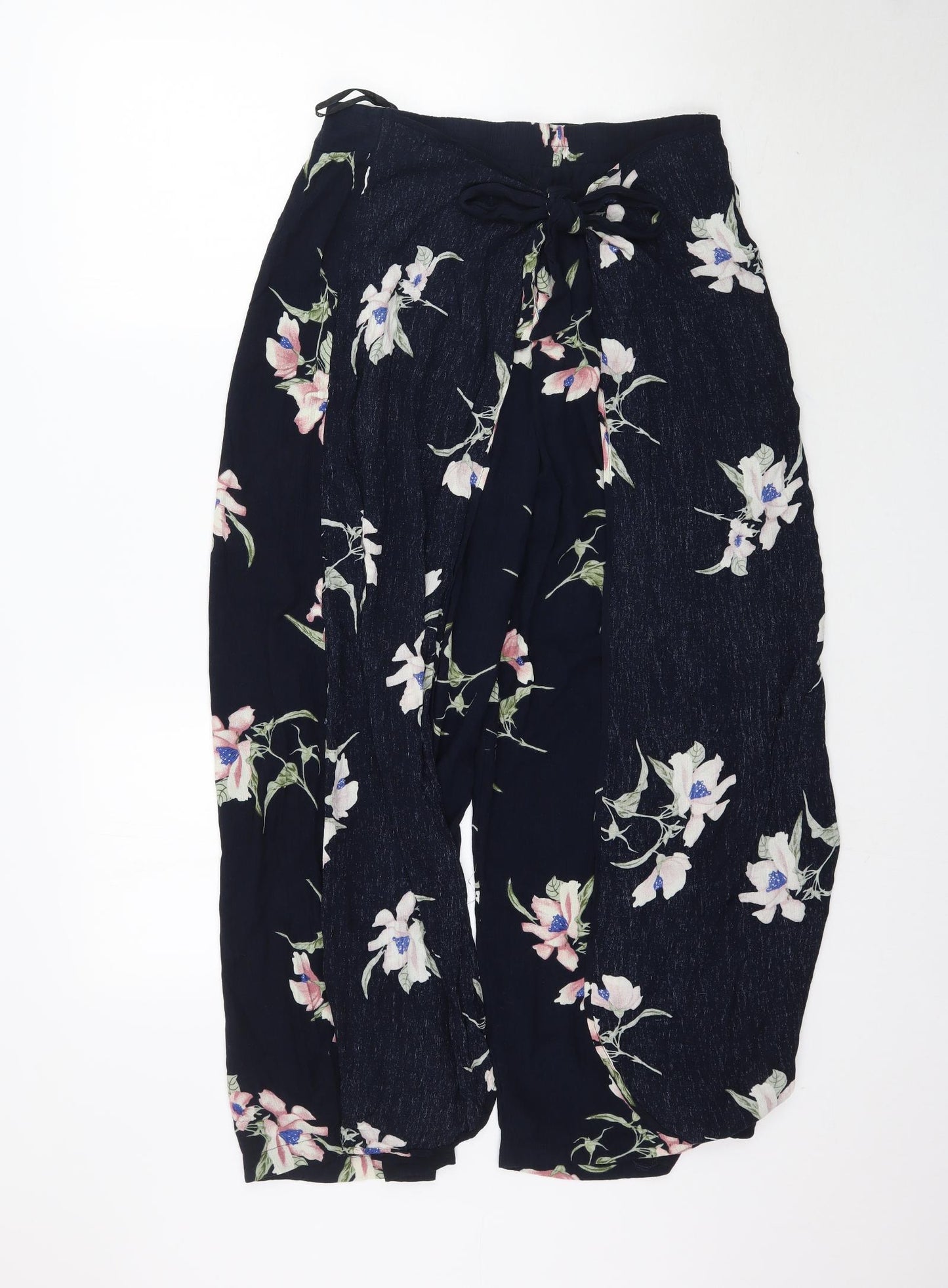 Primark Womens Blue Floral  Trousers  Size 14 L27 in - Tie Front detail
